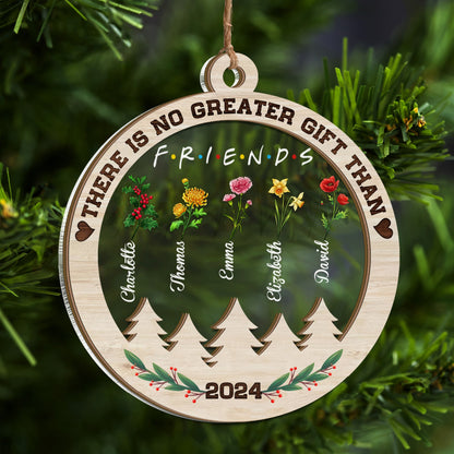 Personalized Best Friend Birth Flower, There Is No Greater Gift Than Friendship 2 Layered Mix Ornament