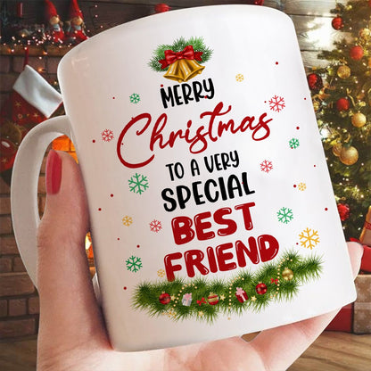 Personalized Bestie Merry Christmas To A Very Special Best Friend White Mug