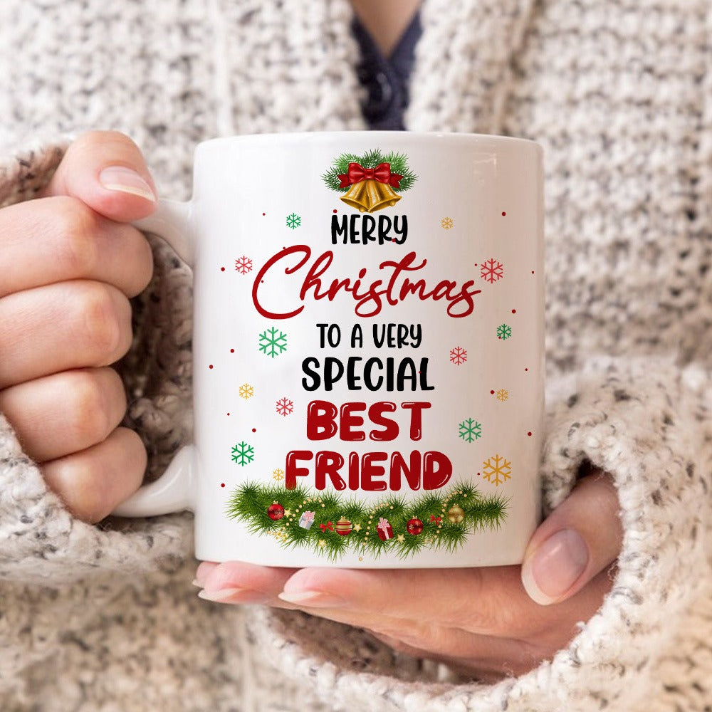 Personalized Bestie Merry Christmas To A Very Special Best Friend White Mug