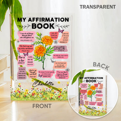 Personalized Birth Flower Christian Bible Verse Affirmation, Christian Gift for Women Acrylic Book Vase