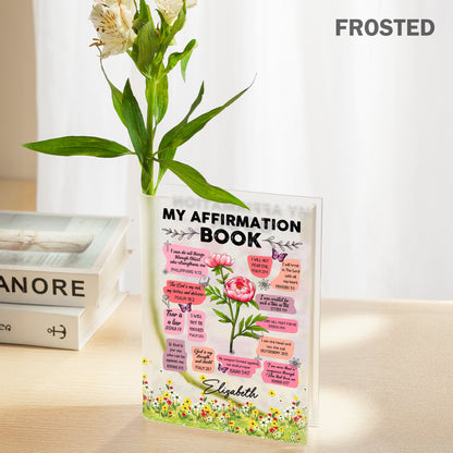 Personalized Birth Flower Christian Bible Verse Affirmation, Christian Gift for Women Acrylic Book Vase