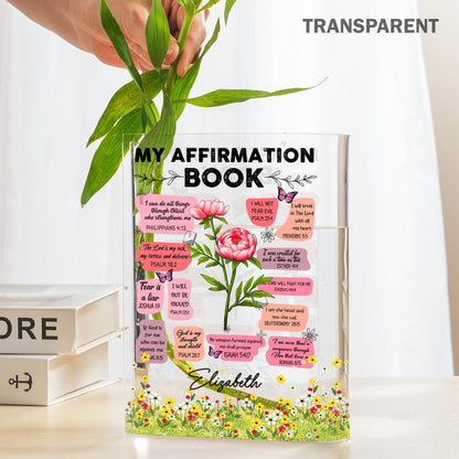 Personalized Birth Flower Christian Bible Verse Affirmation, Christian Gift for Women Acrylic Book Vase