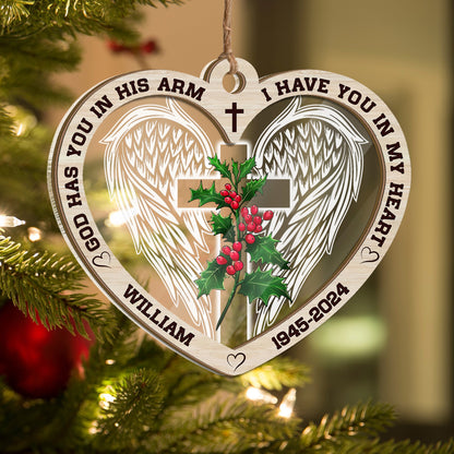 Personalized Birth Flower Memorial, God Has You In His Arms I Have You In My Heart 2 Layered Mix Ornament