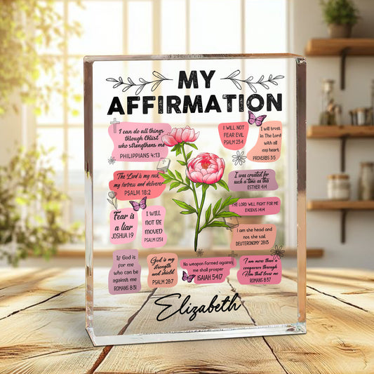 Personalized Birth Flower Christian Bible Verse My Daily Affirmations Acrylic Block Plaque