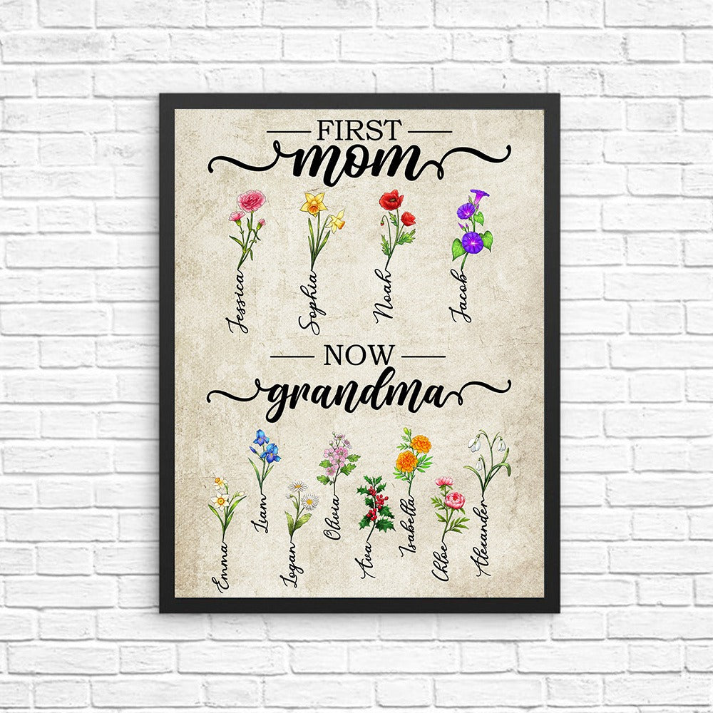 Personalized Birth Flowers Garden, First Mom Now Grandma Poster Canvas