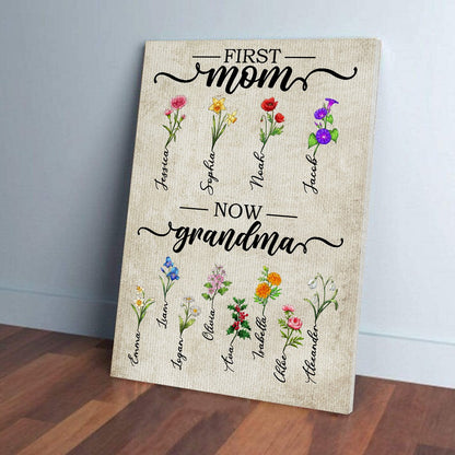 Personalized Birth Flowers Garden, First Mom Now Grandma Poster Canvas