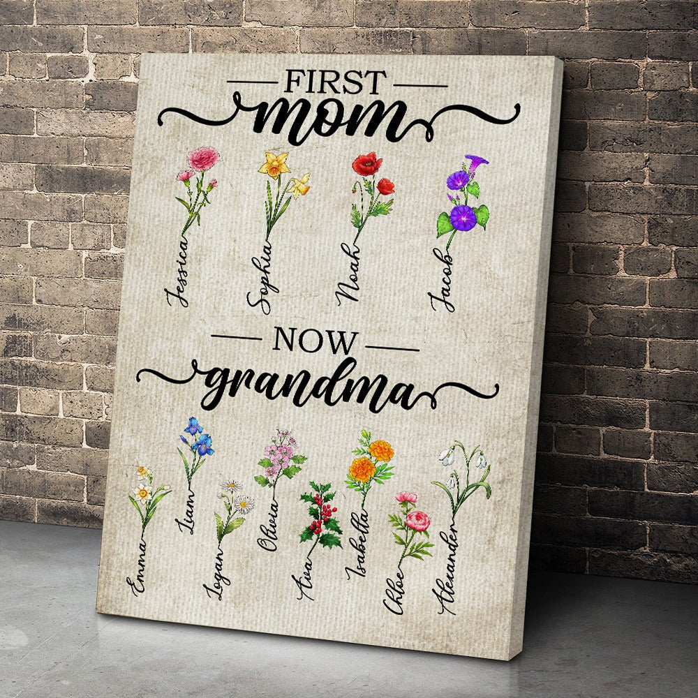 Personalized Birth Flowers Garden, First Mom Now Grandma Poster Canvas