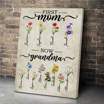 Personalized Birth Flowers Garden, First Mom Now Grandma Poster Canvas