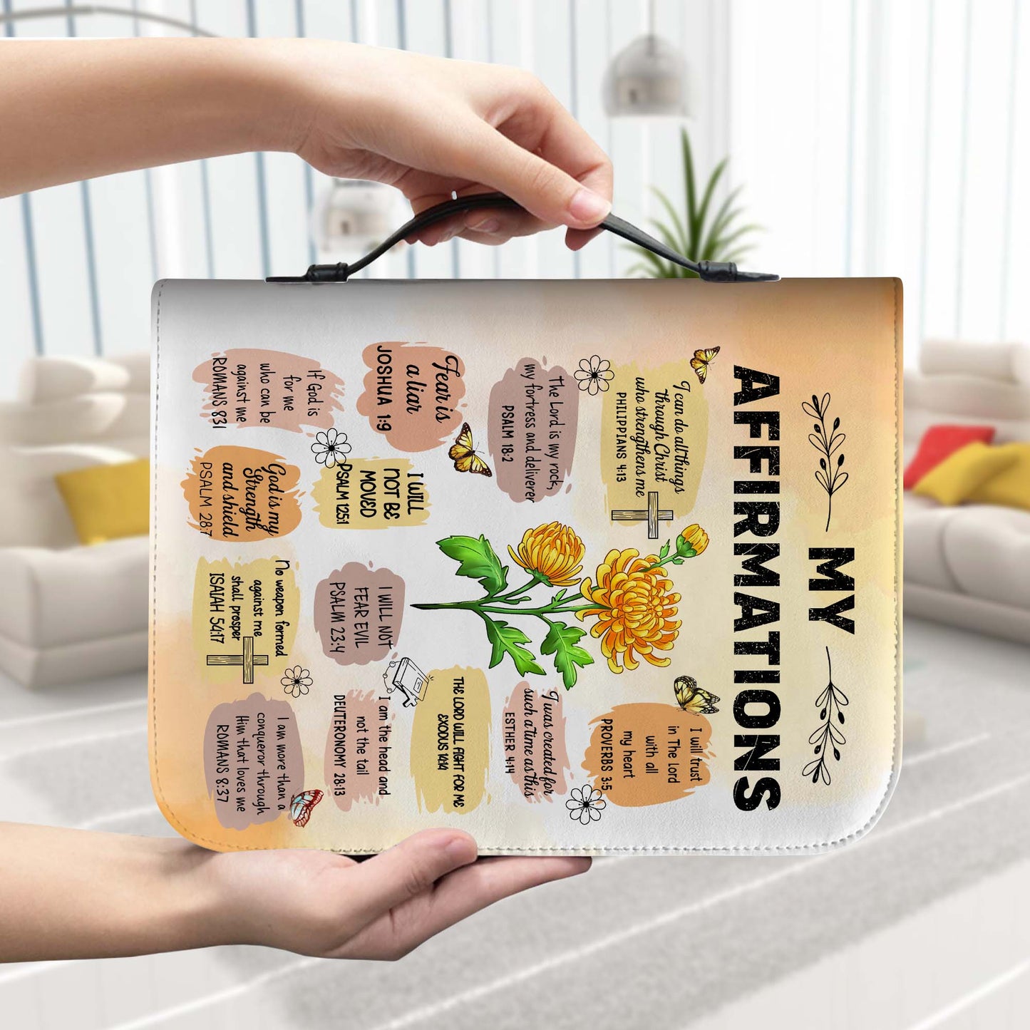 Personalized Birth Month Flower Affirmations I Can Do All Things Through Christ Leather Bible Cover