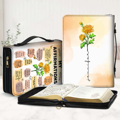 Personalized Birth Month Flower Affirmations I Can Do All Things Through Christ Leather Bible Cover