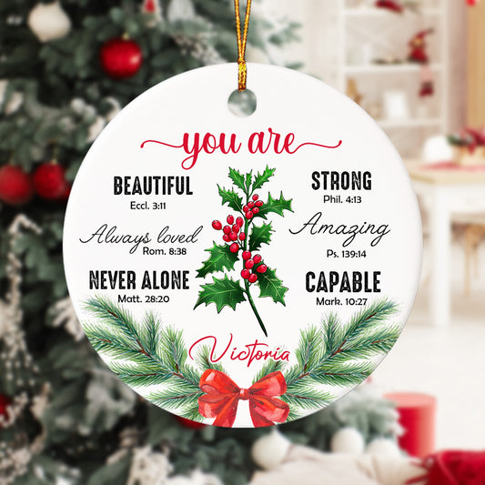 Personalized Birth Month Flower Bible Verse You Are Beautiful Strong Always Loved Amazing Ceramic Ornament