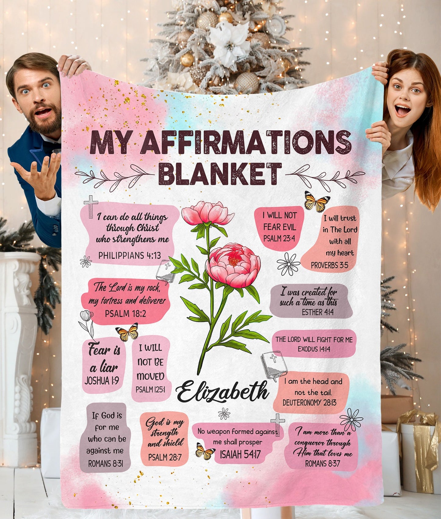 Personalized Birth Month Flower Christian Bible Verse Affirmation I Can Do All Things Through Christ Blanket