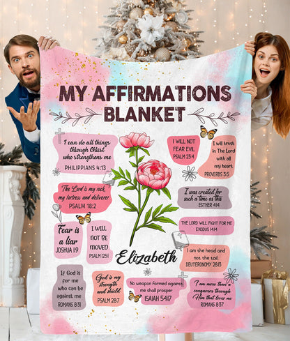 Personalized Birth Month Flower Christian Bible Verse Affirmation I Can Do All Things Through Christ Blanket