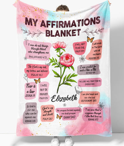 Personalized Birth Month Flower Christian Bible Verse Affirmation I Can Do All Things Through Christ Blanket