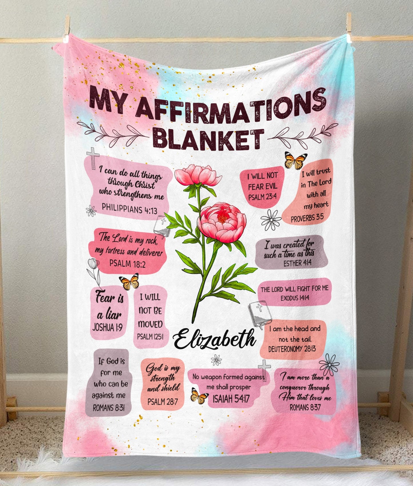 Personalized Birth Month Flower Christian Bible Verse Affirmation I Can Do All Things Through Christ Blanket