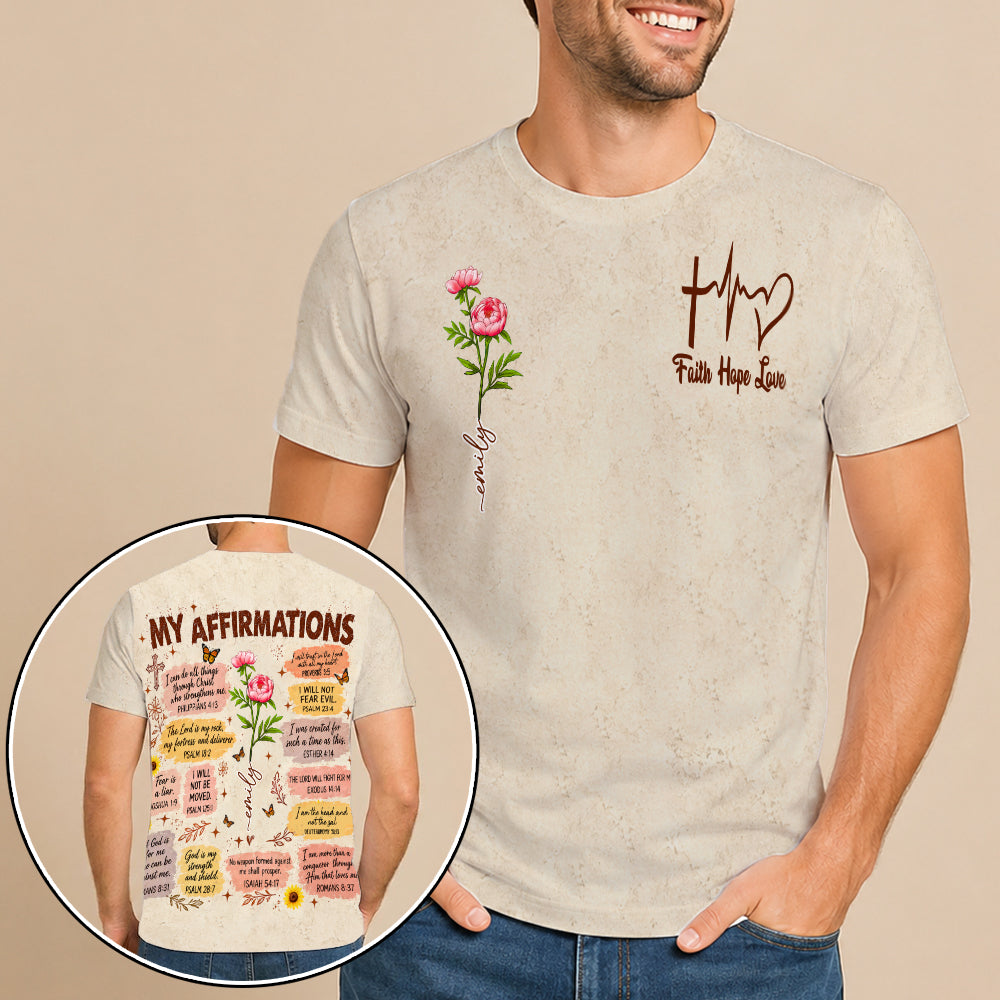 Personalized Birth Month Flower Christian Bible Verse Affirmations 3D All Over Print T-Shirt And Hoodie