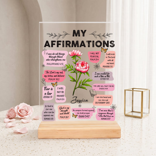 Personalized Birth Month Flower Christian Bible Verse Affirmations Acrylic Plaque