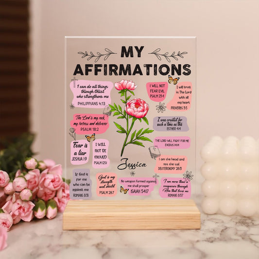 Personalized Birth Month Flower Christian Bible Verse Affirmations Acrylic Plaque