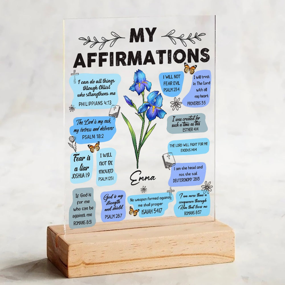 Personalized Birth Month Flower Christian Bible Verse Affirmations Acrylic Plaque