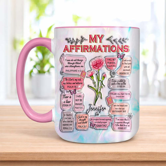 Personalized Birth Month Flower Christian Bible Verse My Affirmations Accent Edge-to-Edge Mug