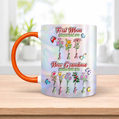 Personalized Birth Month Flower First Mom Now Grandma Accent Edge-to-Edge Mug