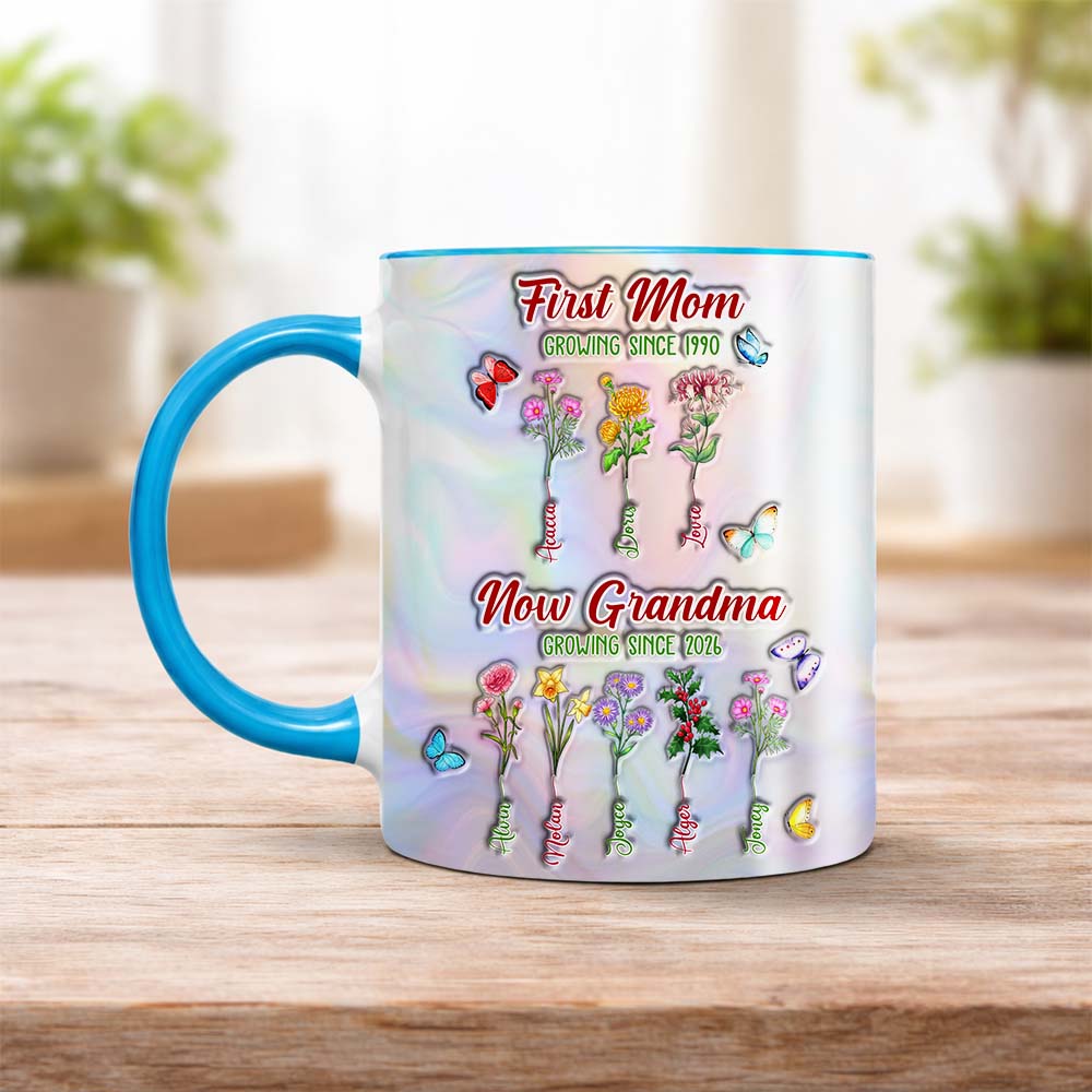 Personalized Birth Month Flower First Mom Now Grandma Accent Edge-to-Edge Mug