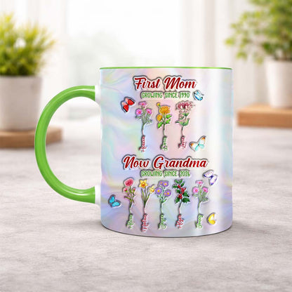 Personalized Birth Month Flower First Mom Now Grandma Accent Edge-to-Edge Mug