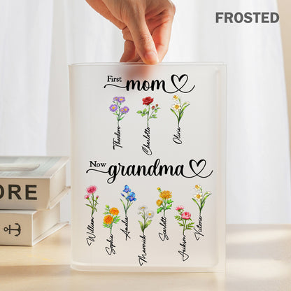 Personalized Birth Month Flower First Mom Now Grandma Acrylic Book Vase