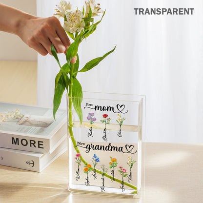 Personalized Birth Month Flower First Mom Now Grandma Acrylic Book Vase