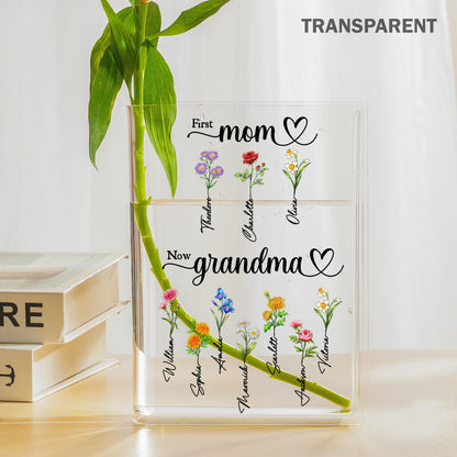 Personalized Birth Month Flower First Mom Now Grandma Acrylic Book Vase