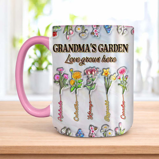 Personalized Birth Month Flower Grandma's Garden Love Grows Here Accent Edge-to-Edge Mug