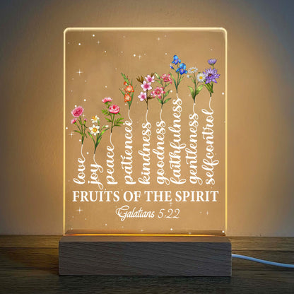 Personalized Family Birth Month Flowers, Fruit Of The Spirit Galatians 5:22-23 Tree Acrylic Plaque LED Light Night