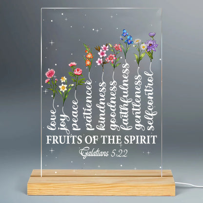 Personalized Family Birth Month Flowers, Fruit Of The Spirit Galatians 5:22-23 Tree Acrylic Plaque LED Light Night