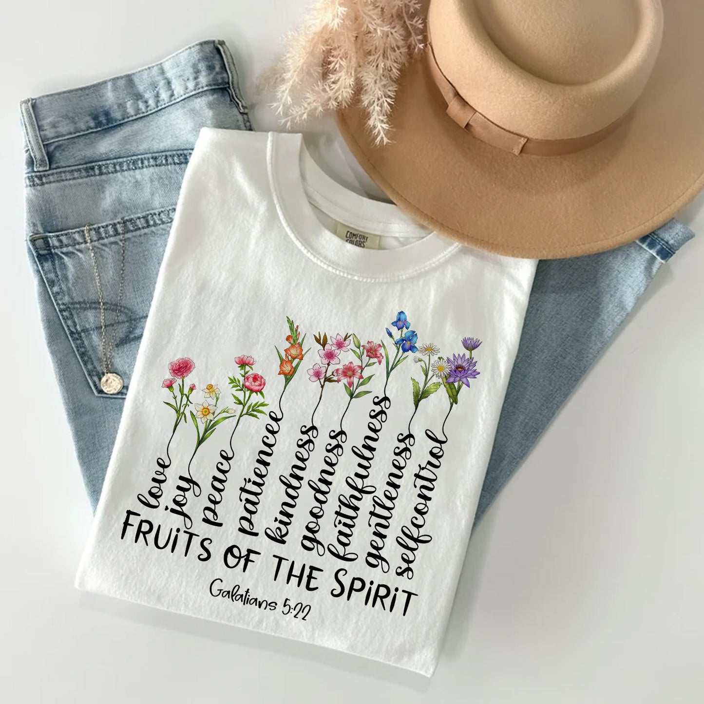 Personalized Birth Month Flowers Family Fruit Of The Spirit Galatians 5:22-23 Tree T-Shirt