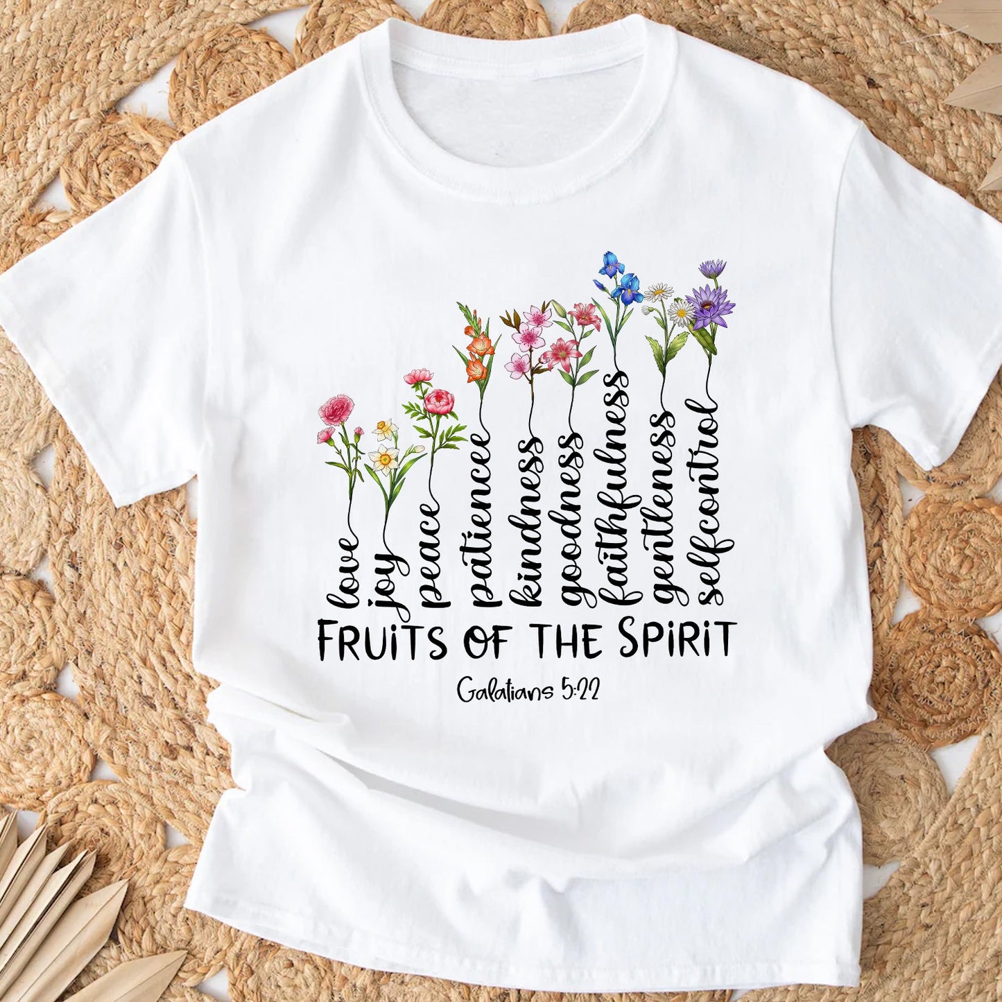 Personalized Birth Month Flowers Family Fruit Of The Spirit Galatians 5:22-23 Tree T-Shirt