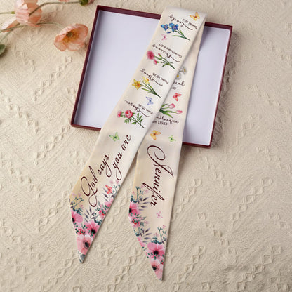 Personalized Birth Month Flowers God Says You Are Chosen Strong All-over Print Satin Hair Scarf