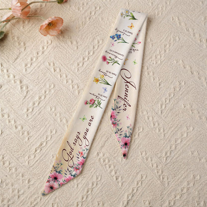 Personalized Birth Month Flowers God Says You Are Chosen Strong All-over Print Satin Hair Scarf