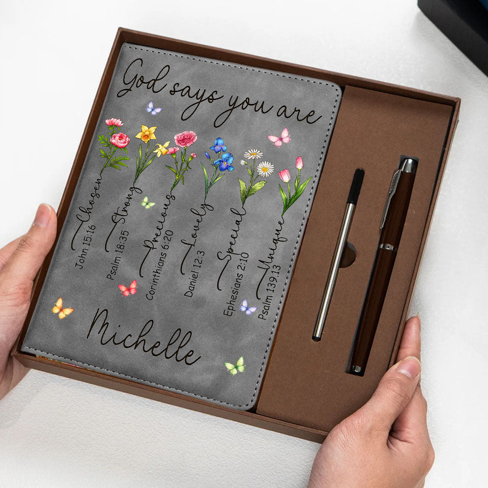 Personalized Birth Month Flowers God Says You Are Chosen Strong Bible Verses Notebook Set