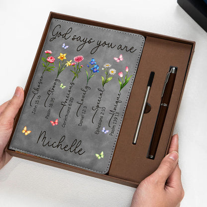 Personalized Birth Month Flowers God Says You Are Chosen Strong Bible Verses Notebook Set