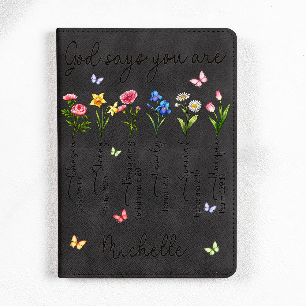 Personalized Birth Month Flowers God Says You Are Chosen Strong Bible Verses Notebook Set