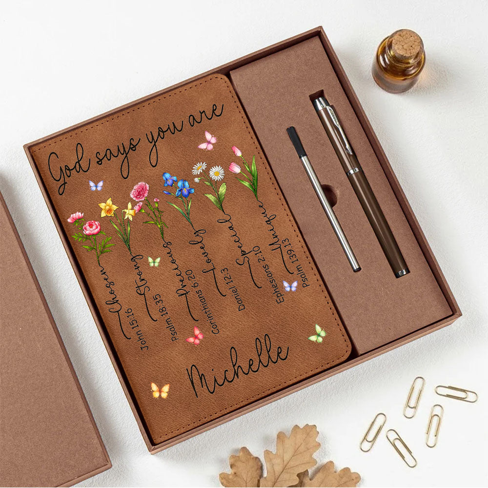 Personalized Birth Month Flowers God Says You Are Chosen Strong Bible Verses Notebook Set