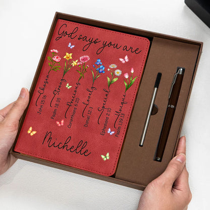 Personalized Birth Month Flowers God Says You Are Chosen Strong Bible Verses Notebook Set