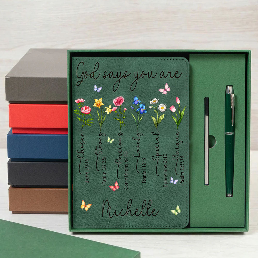 Personalized Birth Month Flowers God Says You Are Chosen Strong Bible Verses Notebook Set