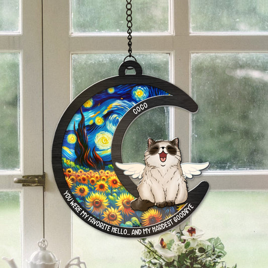 Personalized Cat Memorial You Were My Favorite Hello and My Hardest Goodbye Hanging Suncatcher Ornament