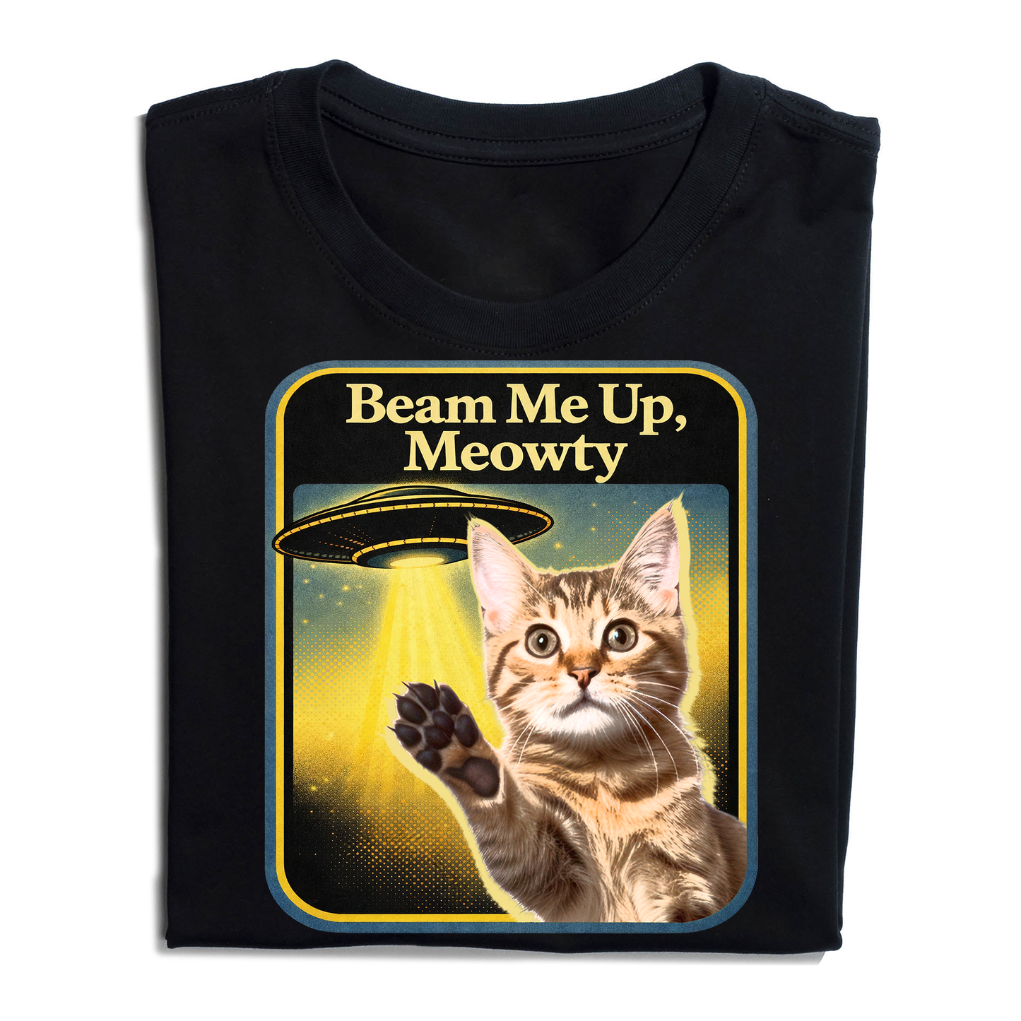 Personalized Cat Photo Beam Me Up Meowty UFO T-Shirt
