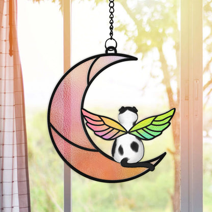 Personalized Cat With Angels Wings Half Moon Hanging Suncatcher Ornament