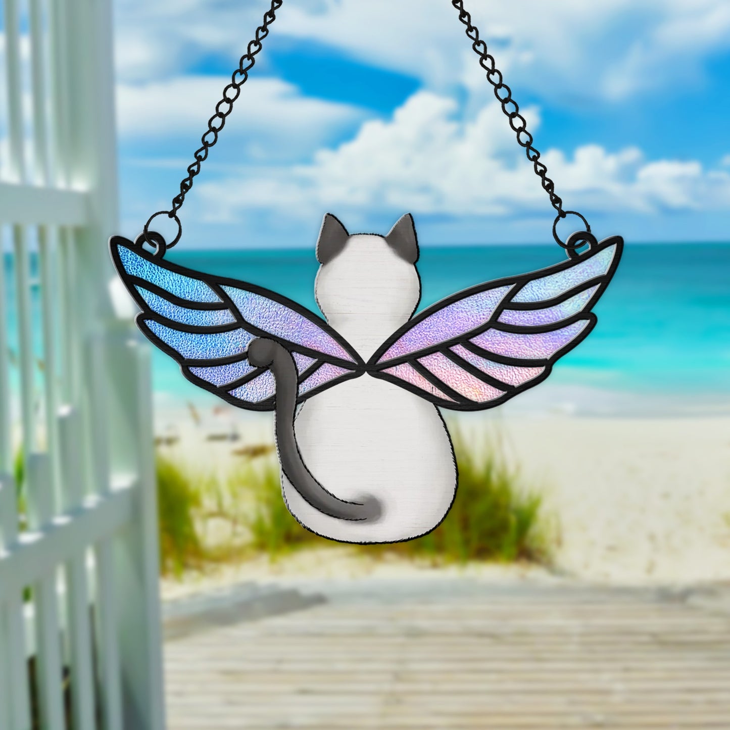 Personalized Cat With Angels Wings Hanging Suncatcher Ornament