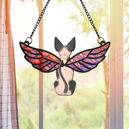 Personalized Cat With Angels Wings Hanging Suncatcher Ornament