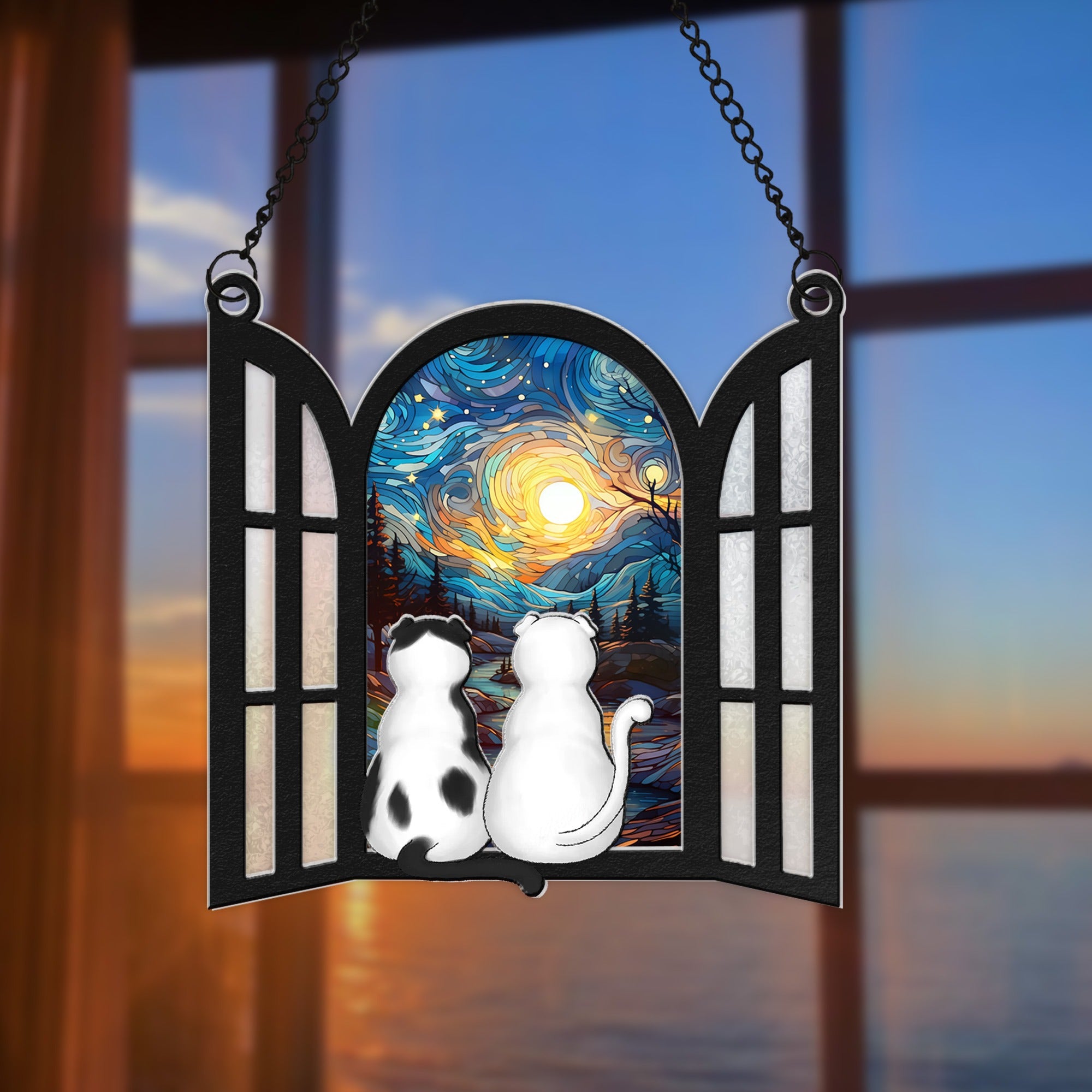 Personalized Cats Looking Outside Window Hanging Suncatcher Ornament