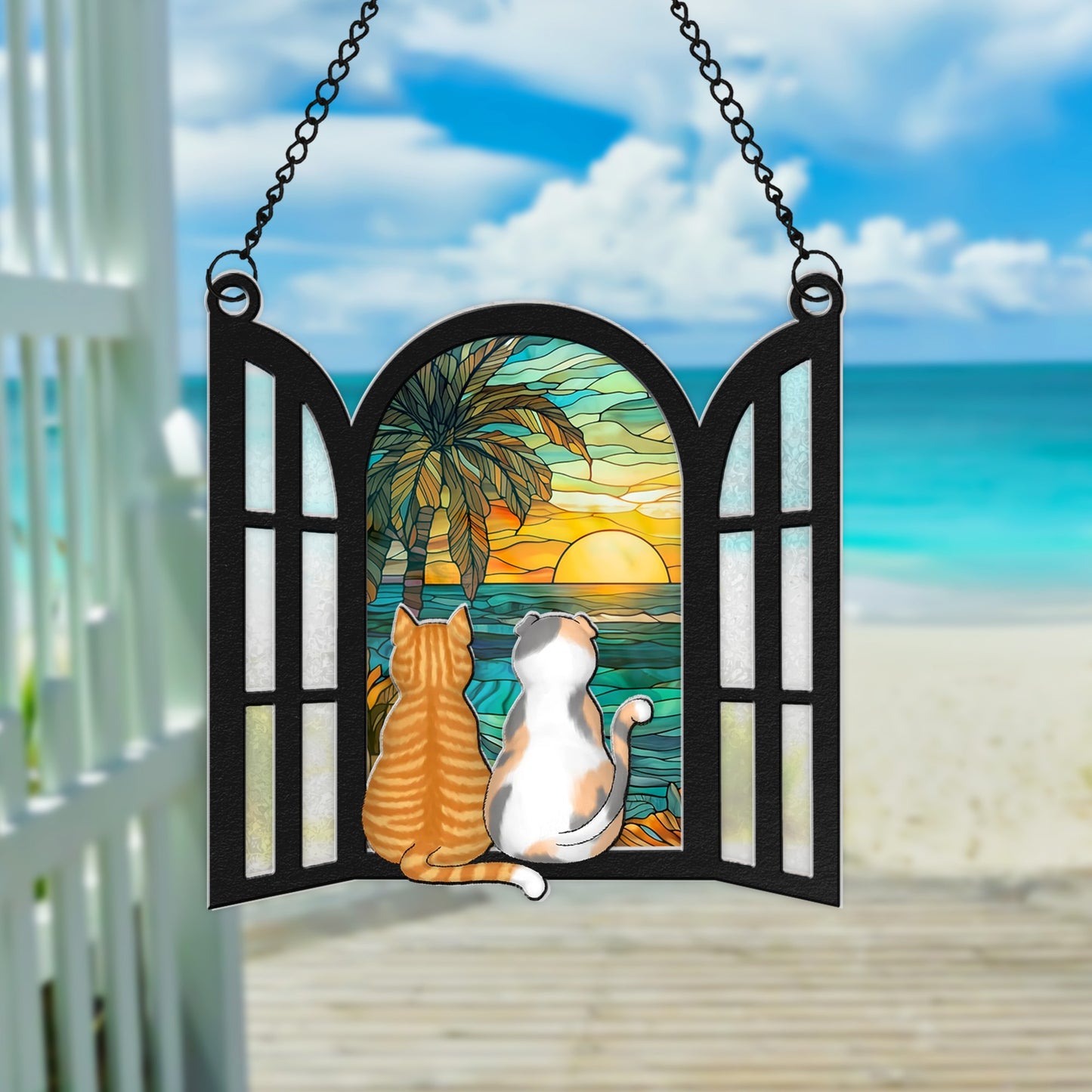 Personalized Cats Looking Outside Window Hanging Suncatcher Ornament